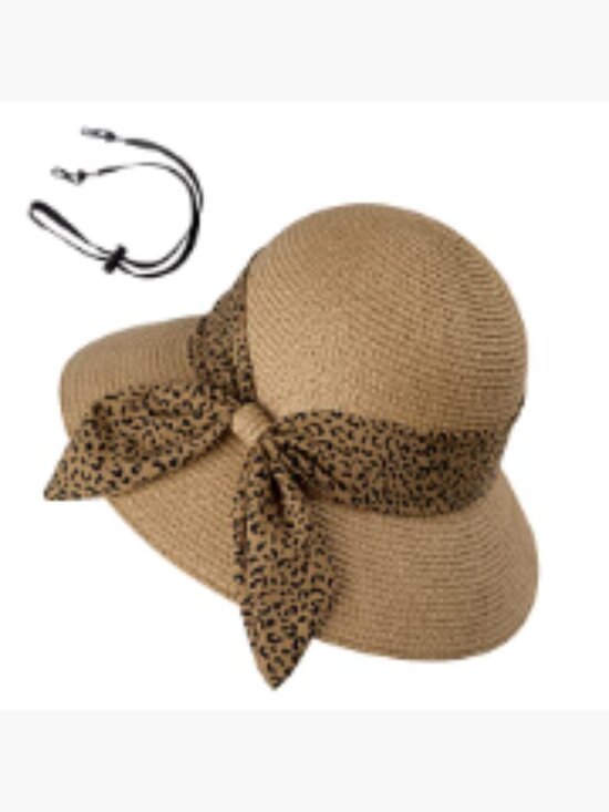 Straw Sun Hat with Chin Strap Floppy Foldable Wide Brim UPF 50